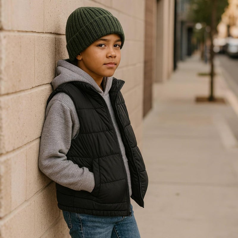 ACTLATI Kids Merino Wool Beanie Hat Winter Boys Girls Ribbed Knit Beanies Caps Unisex Cuffed Skull Caps 7-14 Years - Image 2